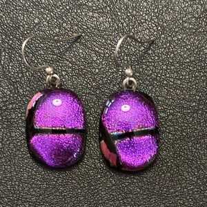 Dichroic Glass 925 Sterling Silver Wire Back Vintage Dangle Earrings